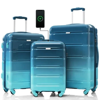 K2853 Luggage Set of 3 20inch with USB Port Airline Certified Carryon Luggage