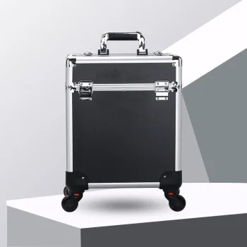 K2790 Large Capacity Aluminum Rolling Makeup Case Lockable Cosmetic