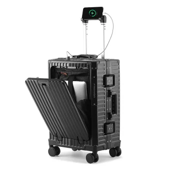 K2743 Aluminum Frame Travel Suitcase Trolley Case Front Opening Rolling Luggage