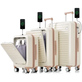 K2711 Luggage Set of 3 20 24 28inch with USB Port 20 24inch with front