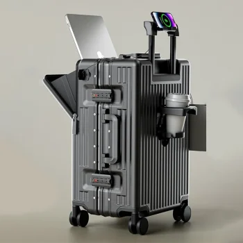 K2975 Multifunctional Suitcase Aluminum Frame Female Front Opening Luggage