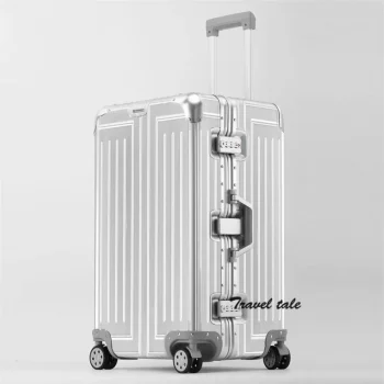 K2707 Aluminum Trolley Suitcase Trunk Metallic Large Rolling Luggage Bag