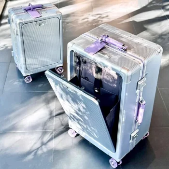 K2785 Front Opening Pocket Rolling Luggage Aluminum Frame Wide Handle Trolley Suitcase