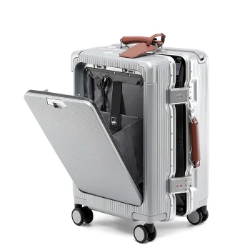 Front Opening Lid Suitcase Aluminum Frame Wide Rod-One key Opening Trolley Luggage