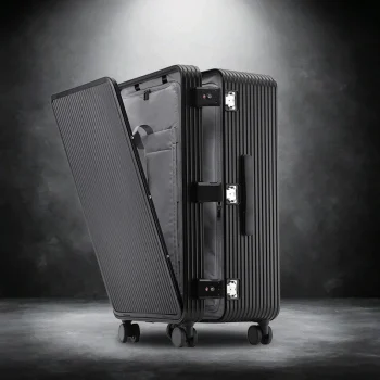 K3296 Aluminum Alloy Travel Suitcase Front Opening Rolling Luggage