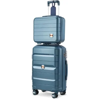 K3249 Carry On Luggage and 14" Mini Cosmetic Cases Travel Set Lightweight Polypropylene Suitcase