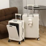 K3212 Front open trolley suitcase with cup holder travel luggage
