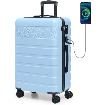 K3237 Luggage Suitcase with Spinner Wheels 24-Inch Hardside Checked Luggage