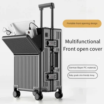 K3195 Aluminum Frame Front Opening Cover Travel Suitcase With Cup Holder Rolling Luggage