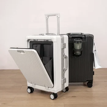K3422 Multifunctional suitcase Front opening boarding case PC aluminum frame password trolley case