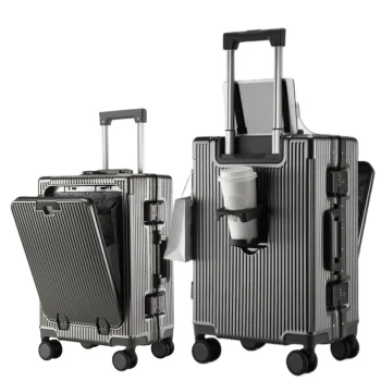 K3338 Aluminum Alloy Frame Suitcase Front Opening Pocket Rolling Luggage